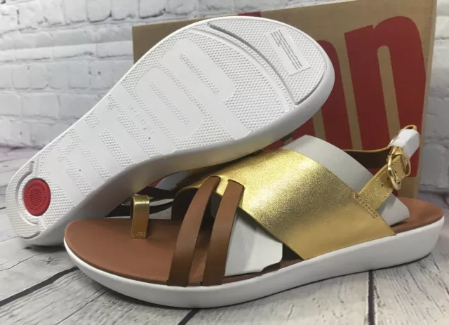FitFlop Women’s Loopy Sandal Artisan Gold Leather Back-Strap Size 9 New With Box