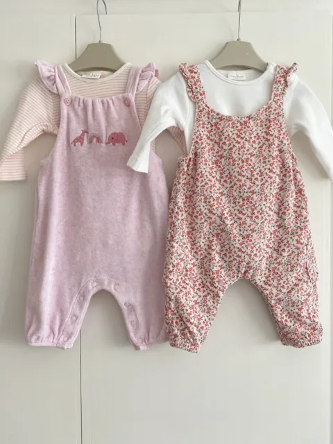 Baby Girls NEXT 0-3 Months Outfit Bundle Pink Dungarees Floral Animals GC