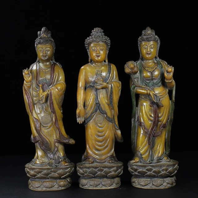 Chinese Exquisite Handmade Three Buddha carving Shoushan Stone Statue