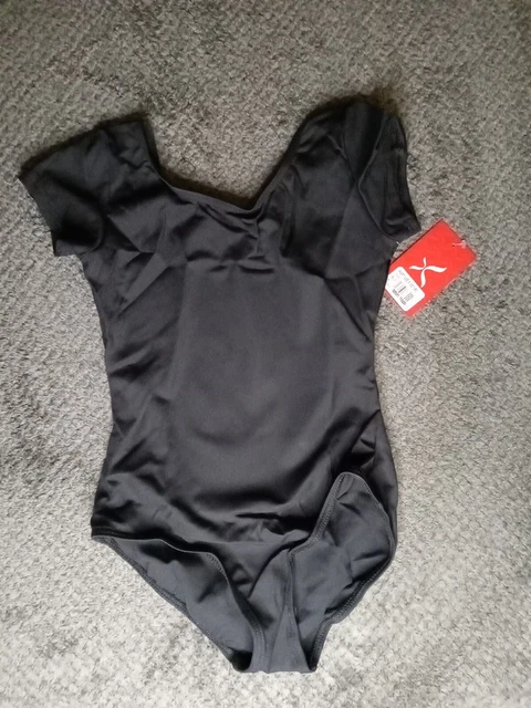 Capezio TB133 Short Sleeve Leotard Ladies Black Dance Ballet Microfiber *LARGE