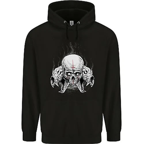 Satanic Skulls Gothic Biker Heavy Metal Mens 80% Cotton Hoodie