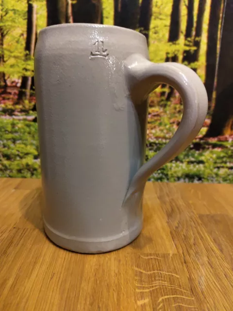 Bierkrug Reichsadler-Bräu Josef Fuchs Steppach Steinzeug Maßkrug 1 Liter 2