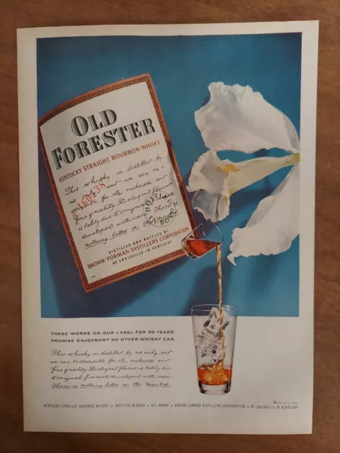 Brown Forman Distillers Corp Old Forester Whiskey 1958 Vintage Print Ad