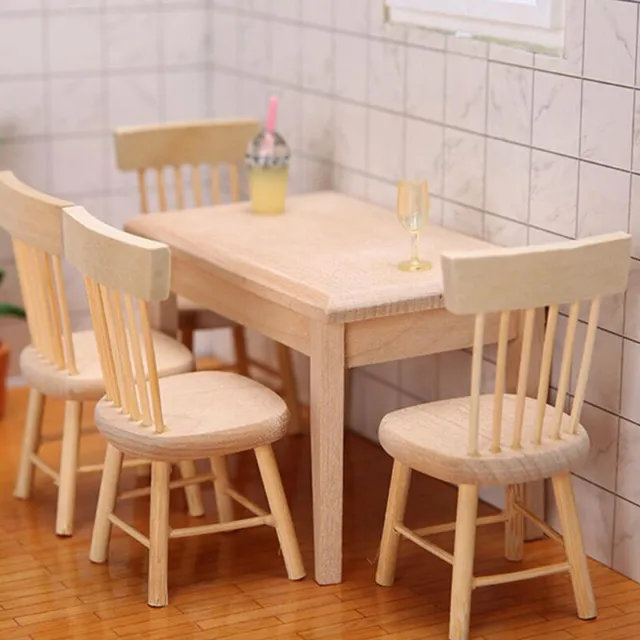 1/12 Miniature Dollhouse Furniture Wooden Dining Table Chair Simulation Toy Y2