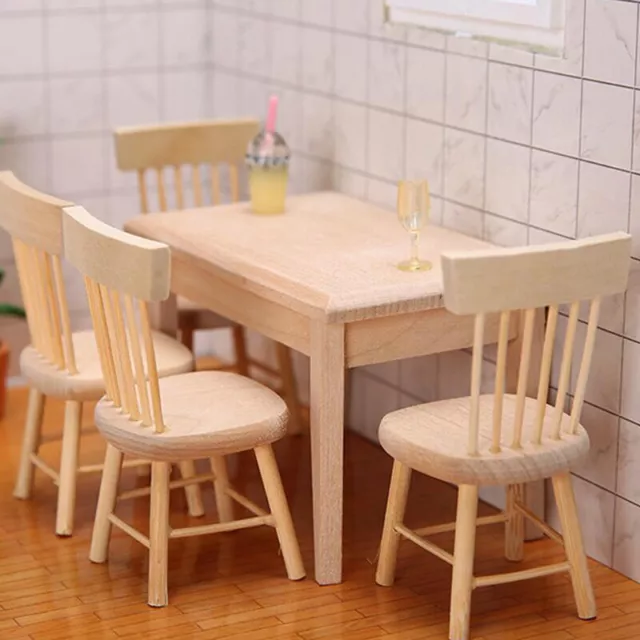 1/12 Miniature Dollhouse Furniture Wooden Dining Table Chair Simulation Toy√ GN