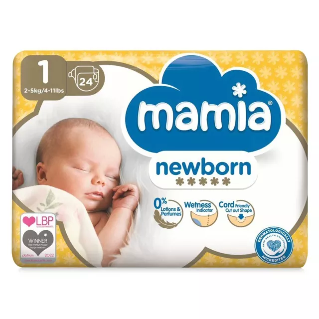 Mamia Newborn Nappies Size 1, 2-5kg Newborn Award Winning Mother & Baby