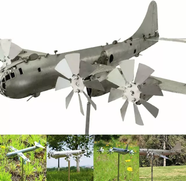 Super Fortress 3D Aircraft Wind Spinners Metal Windmill Garden Outdoor Sculpture