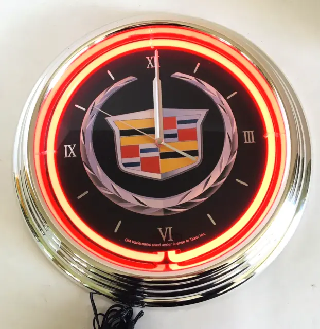 GM Cadillac Crest Red Neon Light Wall Clock Please READ Full Description