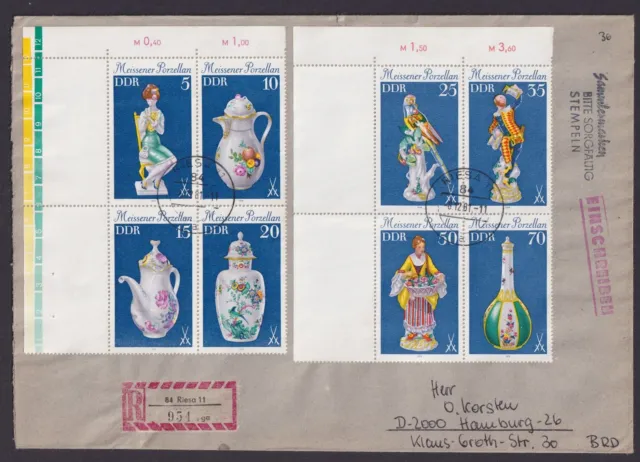 Leerfeld Briefmarken DDR Zusammendruck R Brief Meissener Porzellan Bogenecke