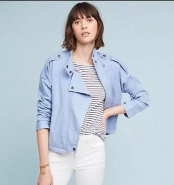 Marrakech Anthropologie Women’s Cropped Moto Jacket Light Blue Size Large