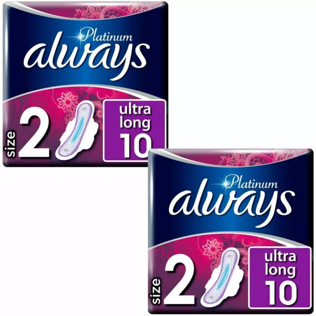 Always Platinum Pads Ultra Long Sanitary Towels with Wings - Size 2 - 20 Pack