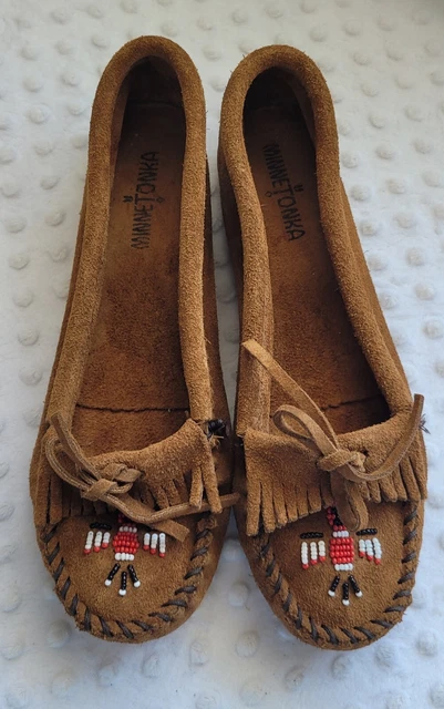Minnetonka Thunderbird II Kilty 603 Brown Suede Leather Women's Size 9 Moccasin