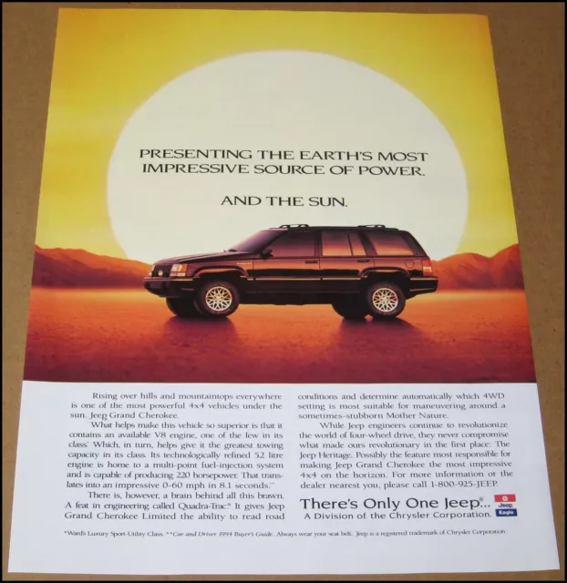 1995 Jeep Grand Cherokee Print Ad Automobile Car Advertisement Vintage SUV 9x11