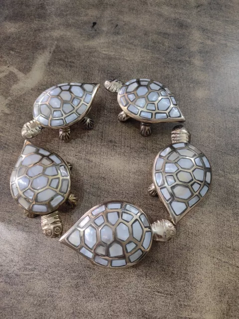 Tortoise Solid Brass Turtle Mother Pearl Lidded Hinge Ashtray Trinket