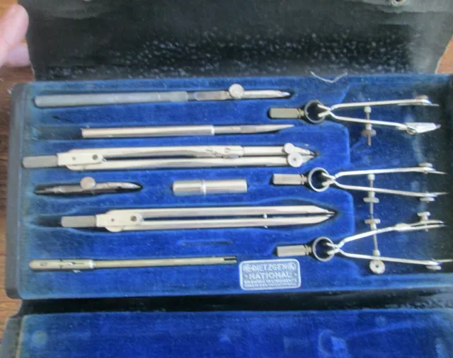 Dietzgen National Drawing Instruments 6 compass 10 piece Tool Set Drafting VTG