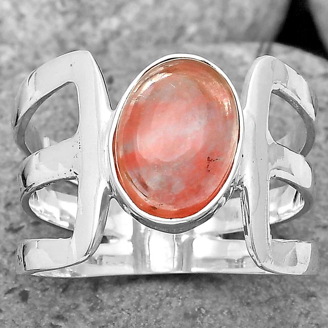 Watermelon Cherry Quartz 925 Sterling Silver Ring s.8 Jewelry R-1162