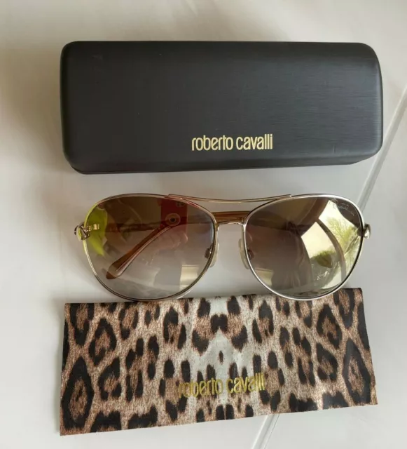 $440 Roberto Cavalli RC792S  30F Gold Brown Mirror Crystal Snake Sunglasses 3