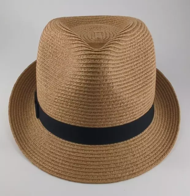 Sonoma  Brown FEDORA HAT Straw Black Ribbon w/Bow Women's One Size Beach Summer