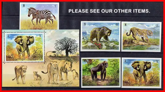 Umm Al Qiwain ( Uae ) 1971 Wilde Tiere Imperf MNH + S/S Elefant Tiger Affe Zebra