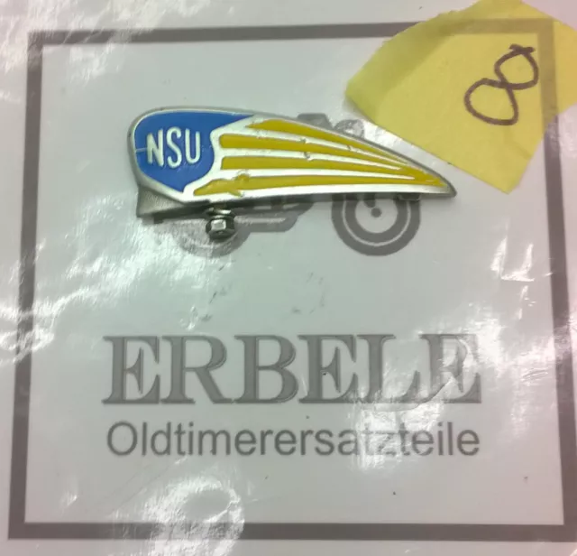 NSU Quickly Emblem, Gelb, Wappenschild für Schutzblech. Länge ca. 85 mm