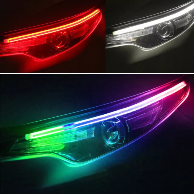 2X 45/60cm RGB Slim Sequential Flexible LED DRL Blinkerstreifen Fernscheinwerfer 3