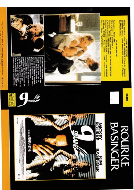 JAQUETTE VHS (seule) : 9 SEMAINES ET 1/2 / LA ROSE ET L'EPEE