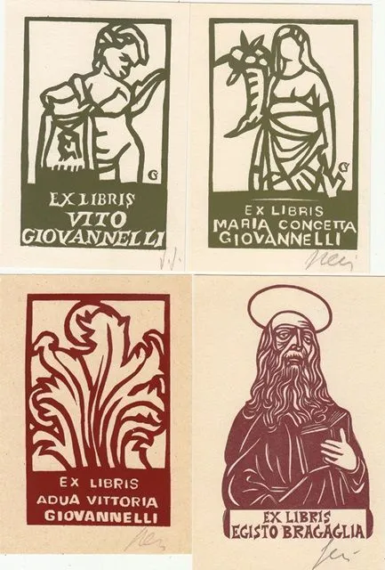 8 Exlibris Bookplate Hochdrucke Vito Giovannelli 1933 Konvolut Lot Vito