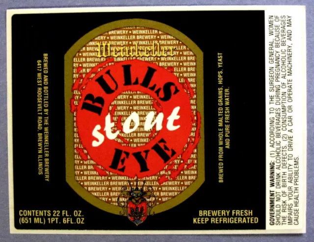 Weinkeller Brewery BULLS EYE STOUT beer label IL 22 oz
