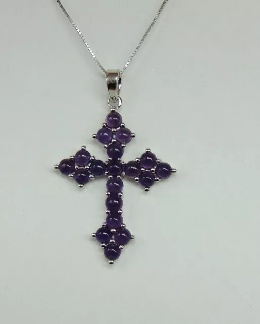 Exclusive 5,90 Carat Améthyste Grenat Pendentif Croix 925 Argent Collier Environ 3