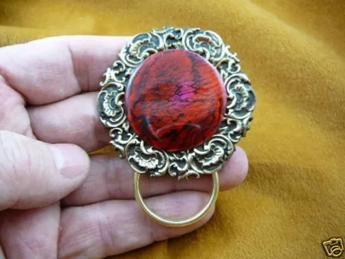 (#E748) Red Paua sea shell Eyeglass pin pendant ID badge holder