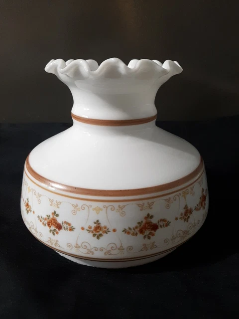 Vintage Hurricane GWTW Milk Glass Oil Lamp Shade Floral Globe 6" Fitter Ruffles