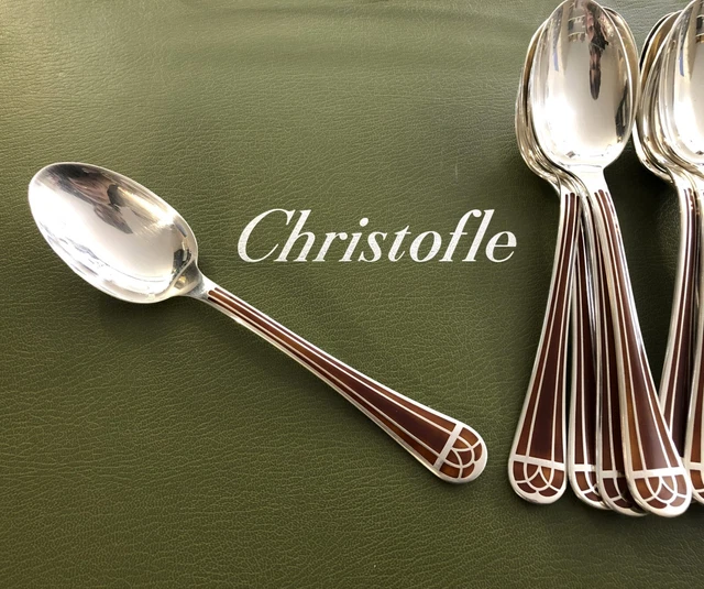 Partie de ménagère en métal argenté et laque de Chine,Christofle modèle Talisman noir pour 8 personnes,63 pièces - Dans de beaux draps