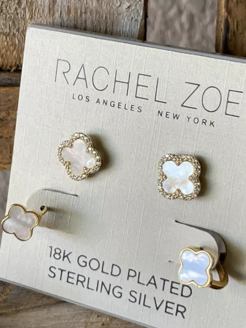 Rachel Zoe 18K Gold Plated .925 SS Mother Of Pearl Clover Earrings~Two Pair NWT!