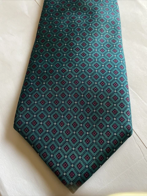 Christian Dior Geometric Teal Purple Diamond Shapes Men's Silk Necktie 100% Silk