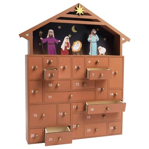 NATIVITY SCENE WOODEN Advent Calendar Large Drawers nativity advent