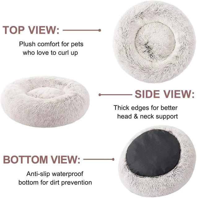 Donut Plush Pet Dog Cat Bed Fluffy Warm Calming Bed Sleeping Kennel Nest 24in 3