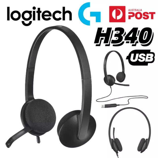 LOGITECH Wired Headset H340 USB Headphones Stereo Noise Cancelling Microphone AU