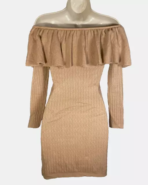 Olivaceous Off-The-Shoulder Sweater Mini Dress Women's Small Nude Beige NWT 2