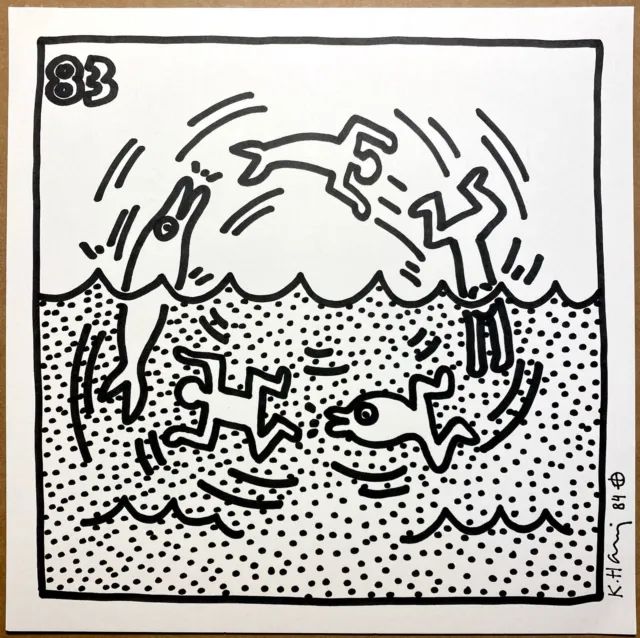 Keith Haring, Marker on Paper, Original Drawing,  Man to Dolphin, 1984