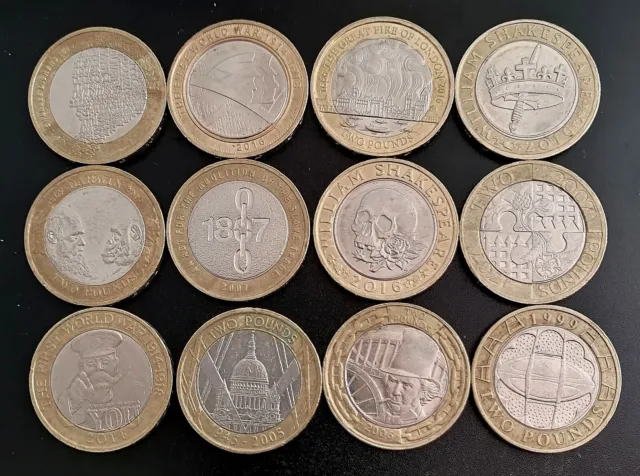 Rare Two £2 pound coins UK for sale, The first world war, Shakespear,Darwin. etc