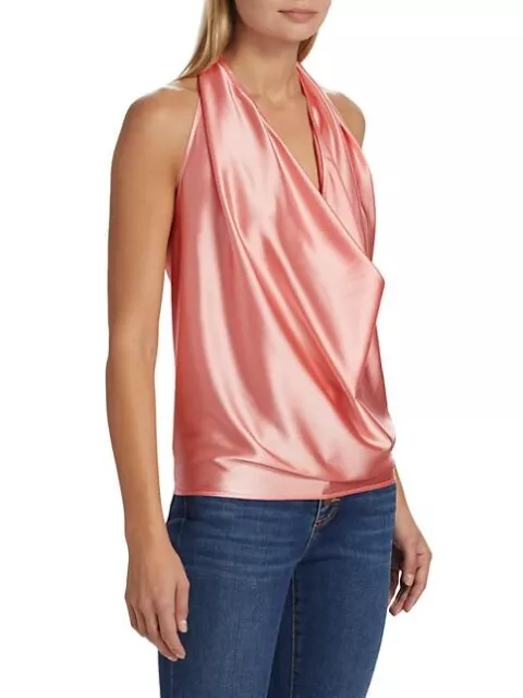 Ramy Brook Harriet Sleeveless Draped Silk Halter Top Pink Size M 3