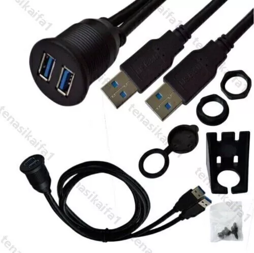 Dual USB Klinke Einbau Buchse Adapter 1M Kabel Anschluss Verlängerung KFZ Auto A