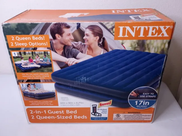 Intex 2 en 1 cama de invitados 2 camas de colchón de aire tamaño Queen w / bomba manual de alta salida
