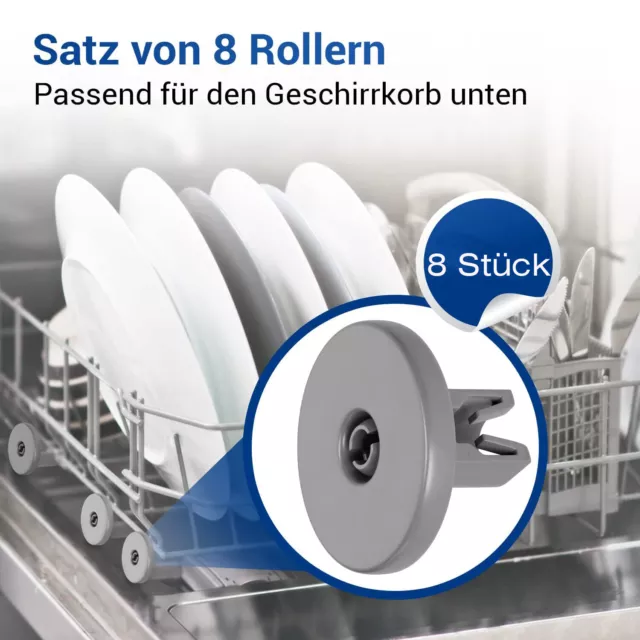 Untere Spülmaschinenräder Korb grau x 8 für AEG Electrolux Zanussi Zanker 3