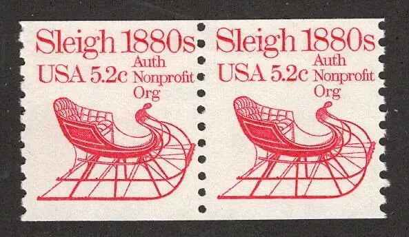 US. 1900. 5.2¢. Sleigh 1880s. Coil PAIR MNH. - FREE SHIPPING