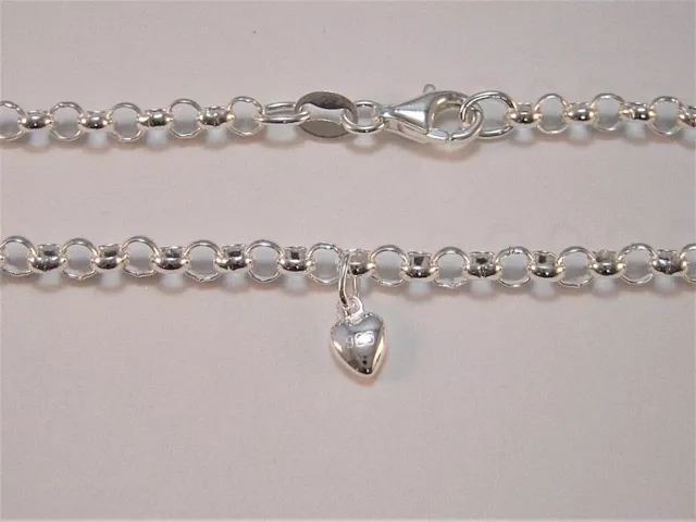 Genuine Solid 925 Sterling Silver Round Belcher Anklet Plus A Heart Charm