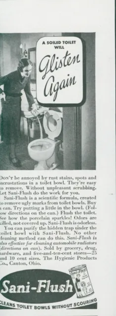 1936 Sani Flush Woman Soiled Toilet Will Glisten Again Vintage Print Ad GH1
