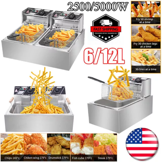 2500/5000W 6L/12L Commercial Electric Deep Fryer Restaurant Stainless Steel US