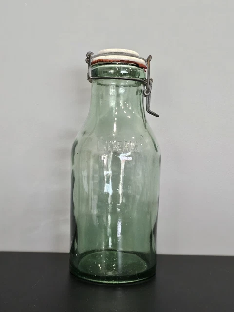 Bouteille en verre vintage l'Idéale avec bouchon en porcelaine