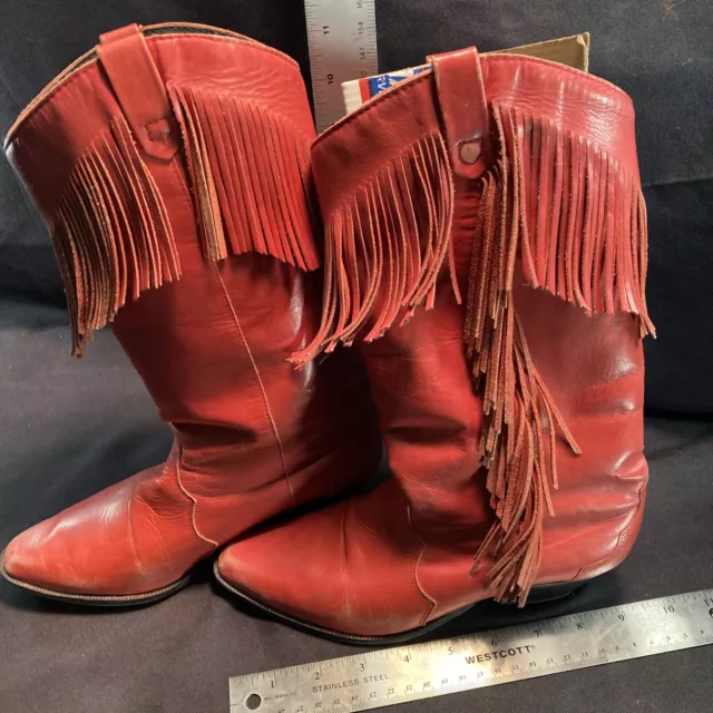 Womens Cowboy Boots Size 6 Very Good Used Condition Red With Western Fringe
